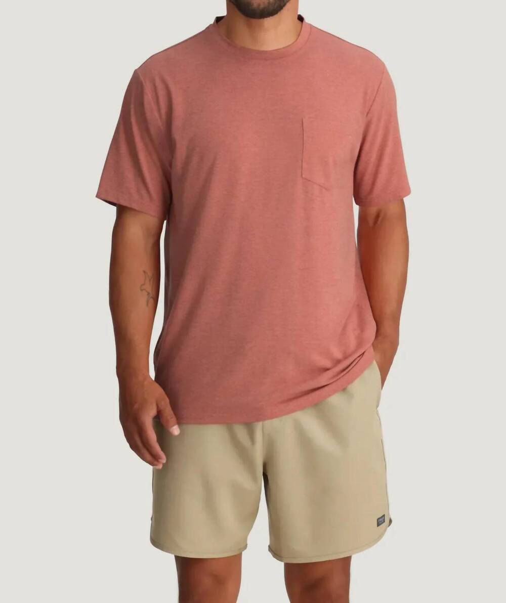 NEW FREE FLY men's bamboo flex pocket tee in heather clay red